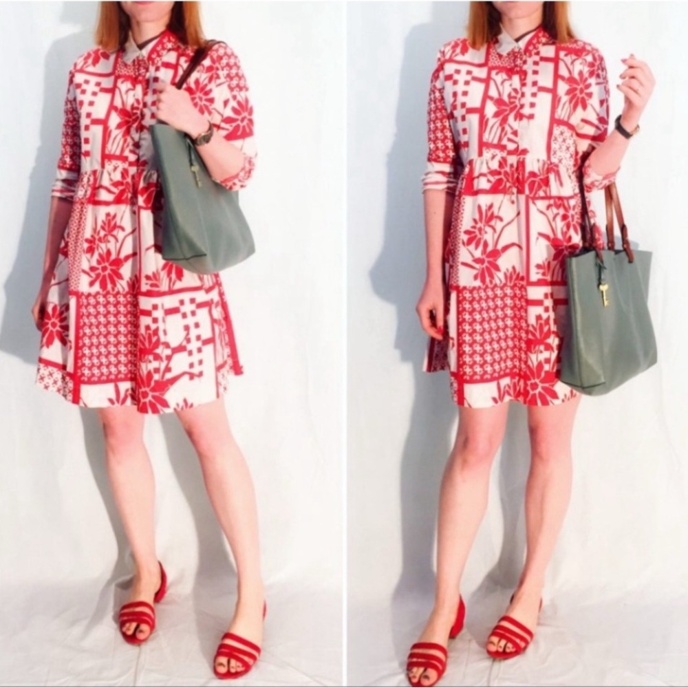 Maeve Anthropologie Red White Shirt Dress size M perfect vacation/lunch/party - Picture 2 of 5